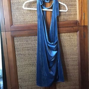 Blue Velvet Halter Wrap Dress